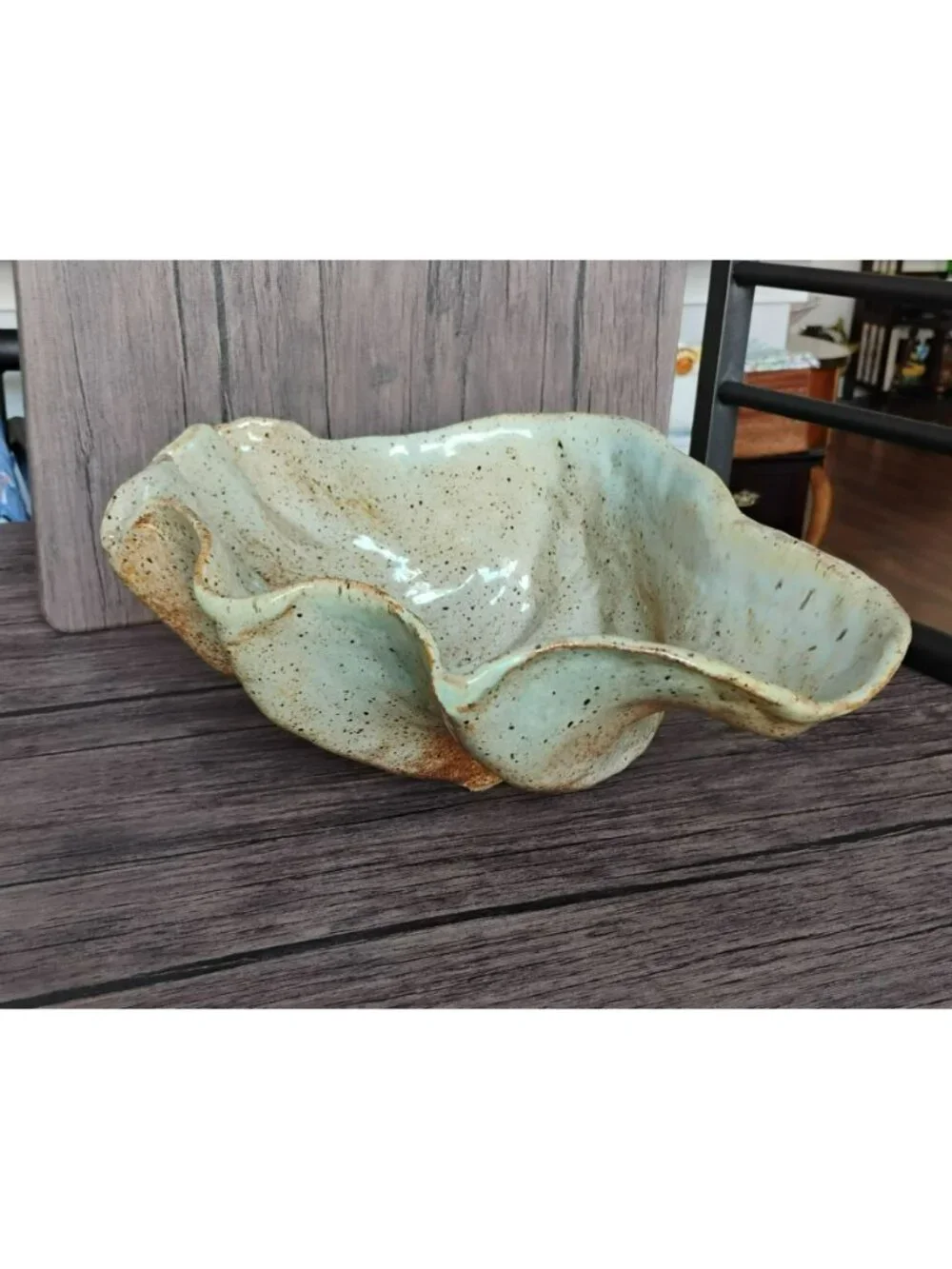 Handmade Ceramic Ruffled Clam Shell Shaped Bowl w Rustic Glaze 14